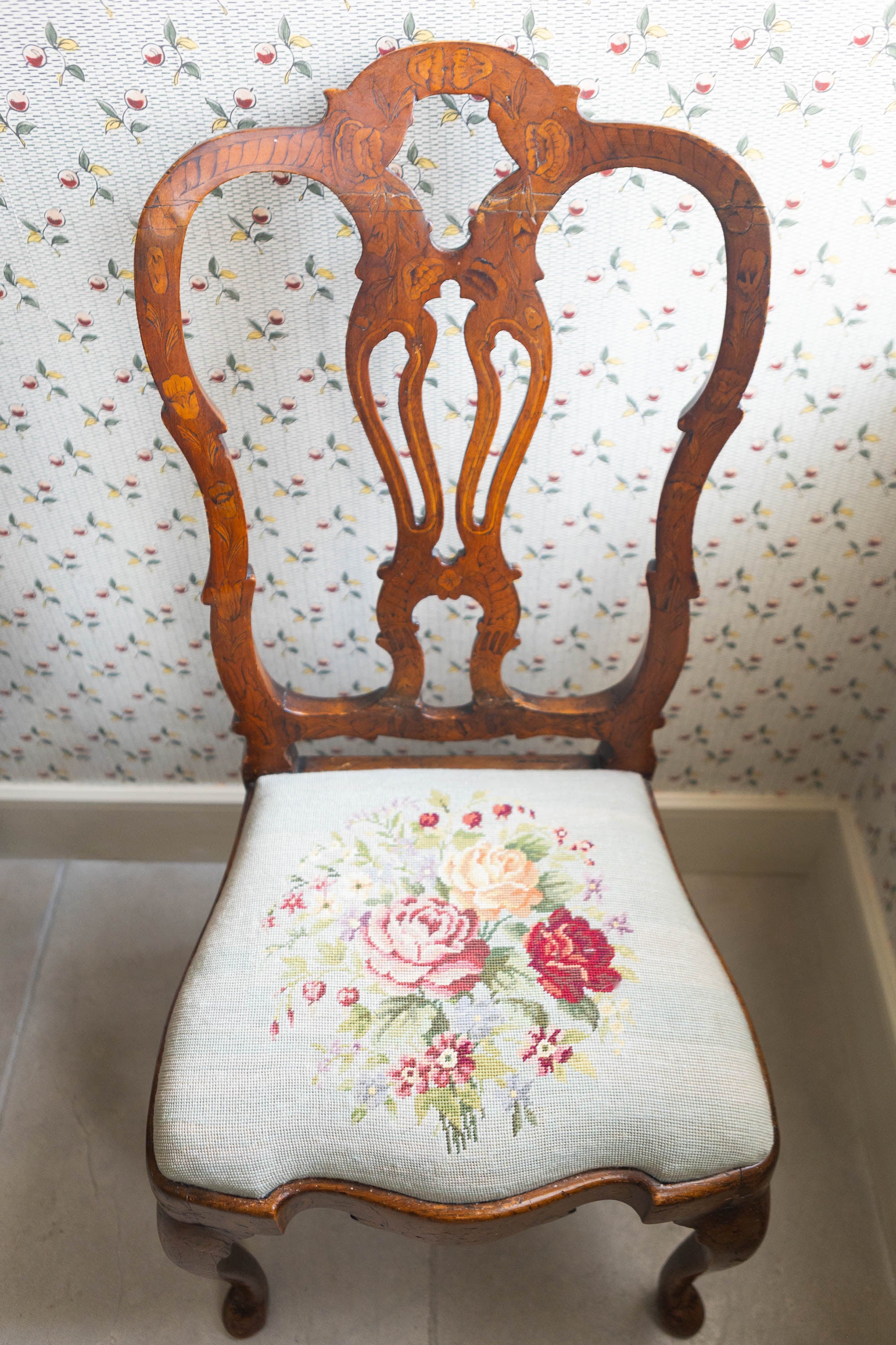 A Pair of 19th Century Marquetry Side Chairs